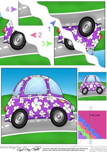 Funky Floral Car - Wavy Corner side stacker Topper
