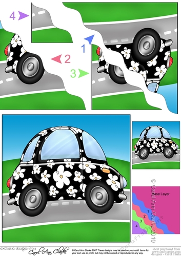 Funky Floral Car - Wavy Corner side stacker Topper