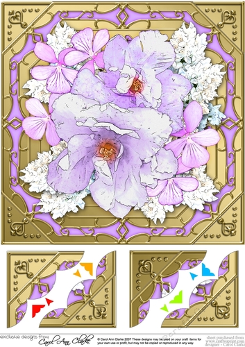 8 x 8 Pretty Flowers on Gold Frame Scalloped Corner Topper 