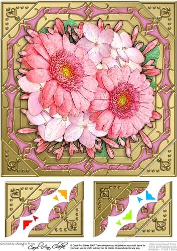 8 x 8 Pretty Flowers on Gold Frame Scalloped Corner Topper 