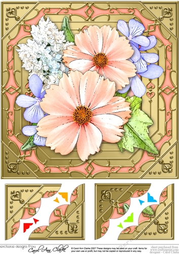 8 x 8 Pretty Flowers on Gold Frame Scalloped Corner Topper 