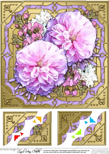 8 x 8 Pretty Flowers on Gold Frame Scalloped Corner Topper 