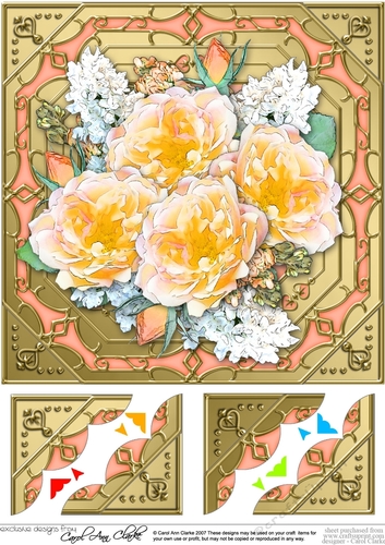 8 x 8 Pretty Flowers on Gold Frame Scalloped Corner Topper 