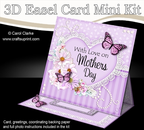 3D Easel Card Mini Kit - A Touch of Elegance Mothers Day - Flowers, Heart Lace, Butterflies & Pearls