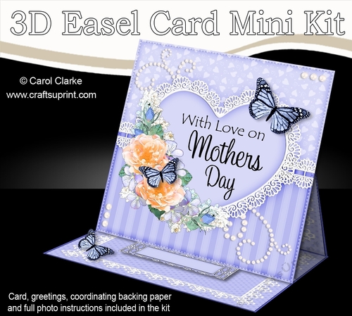 3D Easel Card Mini Kit - A Touch of Elegance Mothers Day - Flowers, Heart Lace, Butterflies & Pearls