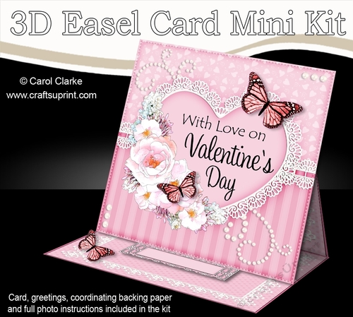 3D Easel Card Mini Kit - A Touch of Elegance Valentines Day - Flowers, Heart Lace, Butterflies & Pearls