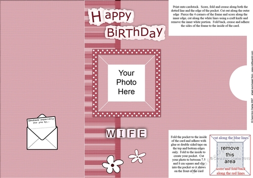 Add a Photo Happy Birthday WIFE with easy fold frame