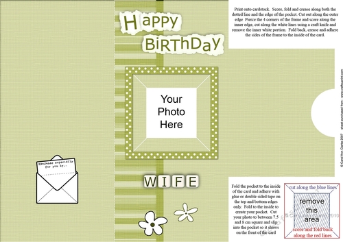 Add a Photo Happy Birthday WIFE with easy fold frame