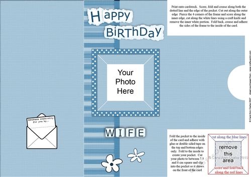 Add a Photo Happy Birthday WIFE with easy fold frame