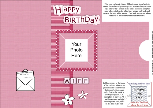 Add a Photo Happy Birthday WIFE with easy fold frame