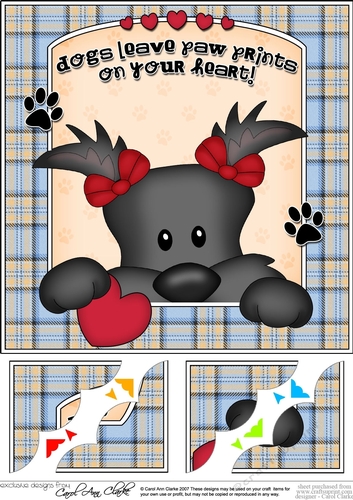 8 x 8 Scalloped Corner Topper - Dogs Leave Paw Prints - Scottie Dog