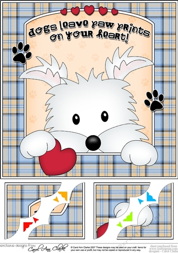 8 x 8 Scalloped Corner Topper - Dogs Leave Paw Prints - Westie Dog