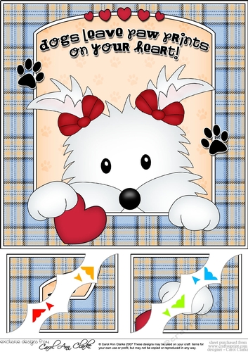 8 x 8 Scalloped Corner Topper - Dogs Leave Paw Prints - Westie Dog