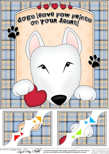8 x 8 Scalloped Corner Topper - Dogs Leave Paw Prints - English Bull Terrier