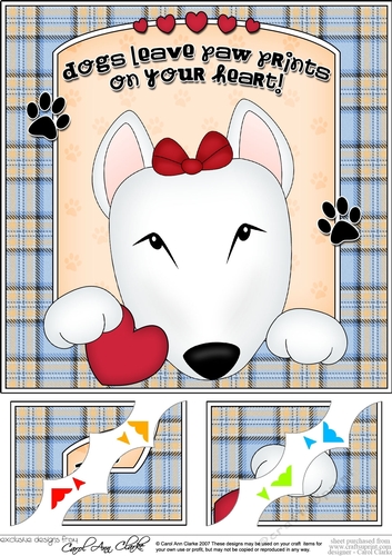 8 x 8 Scalloped Corner Topper - Dogs Leave Paw Prints - English Bull Terrier