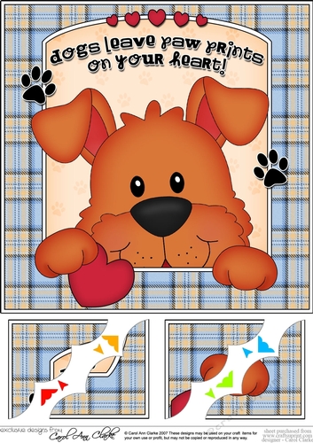 8 x 8 Scalloped Corner Topper - Dogs Leave Paw Prints - Dog Rusty