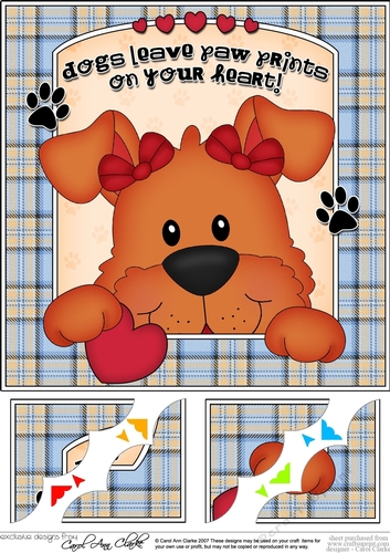 8 x 8 Scalloped Corner Topper - Dogs Leave Paw Prints - Dog Rusty