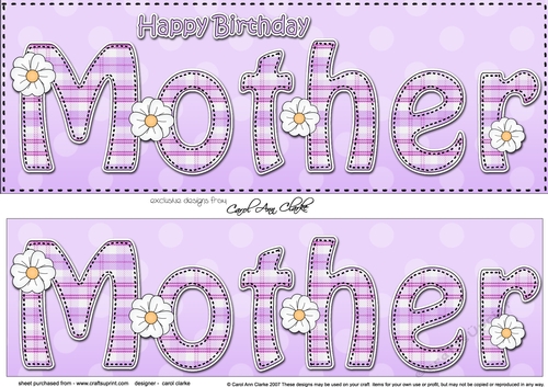 Large DL Happy Birthday MOTHER 3D decoupage with Tartan