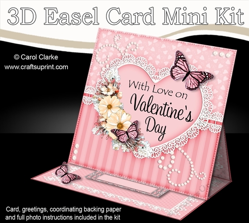 3D Easel Card Mini Kit - A Touch of Elegance Valentines Day - Flowers, Heart Lace, Butterflies & Pearls