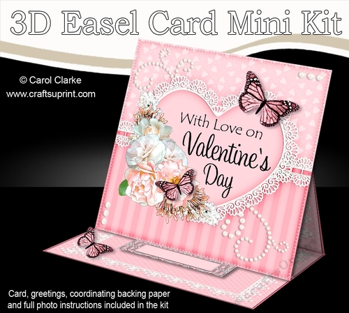 3D Easel Card Mini Kit - A Touch of Elegance Valentines Day - Flowers, Heart Lace, Butterflies & Pearls