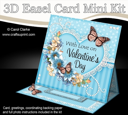 3D Easel Card Mini Kit - A Touch of Elegance Valentines Day - Flowers, Heart Lace, Butterflies & Pearls