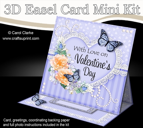3D Easel Card Mini Kit - A Touch of Elegance Valentines Day - Flowers, Heart Lace, Butterflies & Pearls