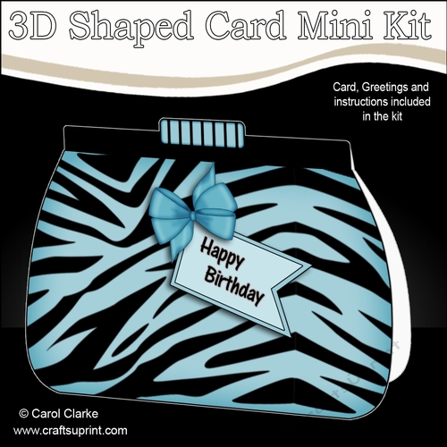 3D Shaped Card  Kit - Pretty Zebra Print Clutch Bag