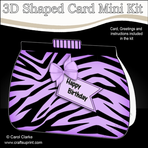 3D Shaped Card  Kit - Pretty Zebra Print Clutch Bag