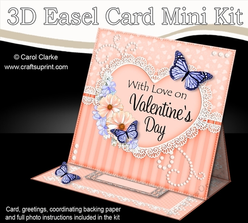 3D Easel Card Mini Kit - A Touch of Elegance Valentines Day - Flowers, Heart Lace, Butterflies & Pearls
