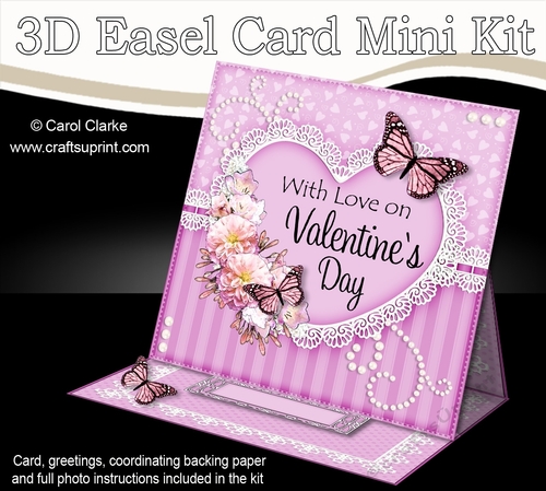 3D Easel Card Mini Kit - A Touch of Elegance Valentines Day - Flowers, Heart Lace, Butterflies & Pearls