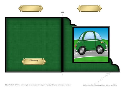 Funky Car  - Cut and Fold Corner Card  