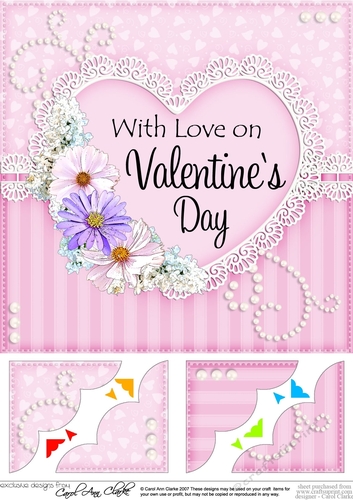 8 x 8 A Touch of Elegance Valentines Day Flowers, Lace & Pearls Scalloped Corner Topper 
