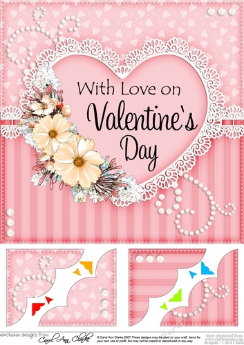 8 x 8 A Touch of Elegance Valentines Day Flowers, Lace & Pearls Scalloped Corner Topper 
