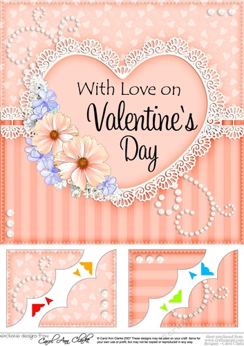 8 x 8 A Touch of Elegance Valentines Day Flowers, Lace & Pearls Scalloped Corner Topper 