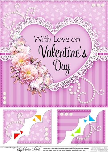 8 x 8 A Touch of Elegance Valentines Day Flowers, Lace & Pearls Scalloped Corner Topper 