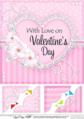 8 x 8 A Touch of Elegance Valentines Day Flowers, Lace & Pearls Scalloped Corner Topper 
