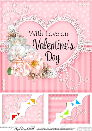 8 x 8 A Touch of Elegance Valentines Day Flowers, Lace & Pearls Scalloped Corner Topper 