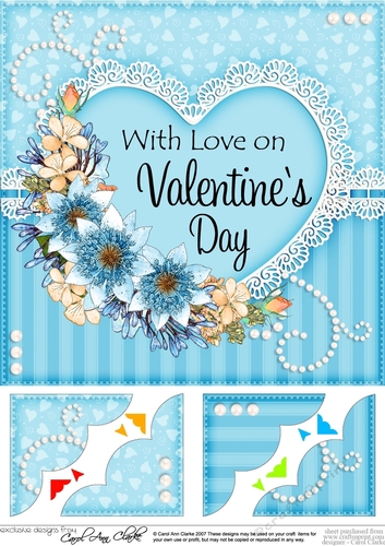8 x 8 A Touch of Elegance Valentines Day Flowers, Lace & Pearls Scalloped Corner Topper 