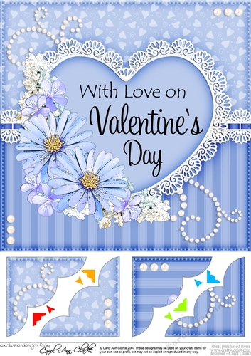 8 x 8 A Touch of Elegance Valentines Day Flowers, Lace & Pearls Scalloped Corner Topper 
