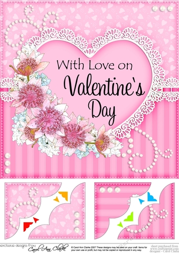 8 x 8 A Touch of Elegance Valentines Day Flowers, Lace & Pearls Scalloped Corner Topper 