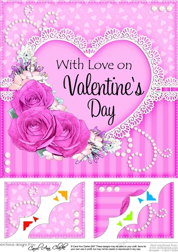 8 x 8 A Touch of Elegance Valentines Day Flowers, Lace & Pearls Scalloped Corner Topper 