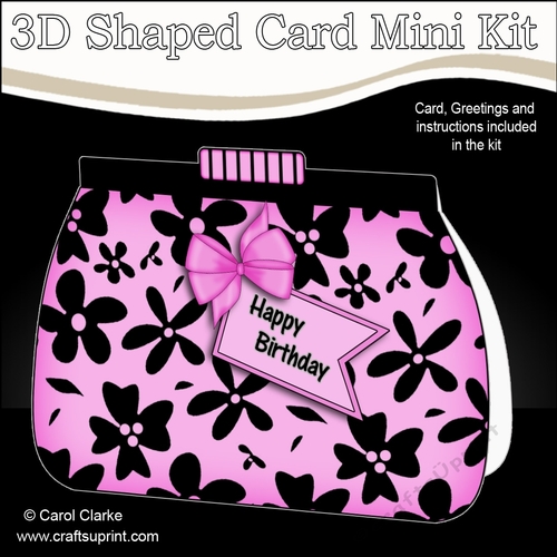 3D Shaped Card  Kit - Pretty Black Floral Clutch Bag