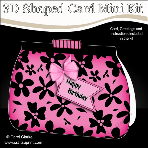 3D Shaped Card  Kit - Pretty Black Floral Clutch Bag