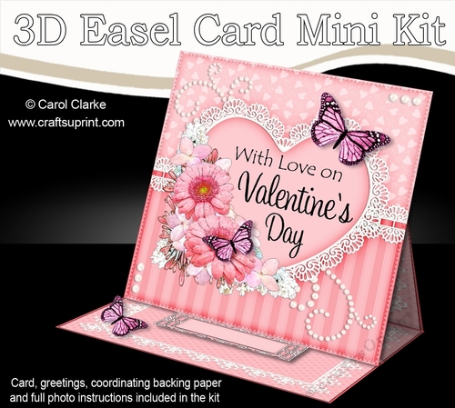 3D Easel Card Mini Kit - A Touch of Elegance Valentines Day - Flowers, Heart Lace, Butterflies & Pearls
