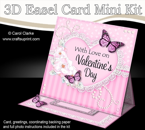 3D Easel Card Mini Kit - A Touch of Elegance Valentines Day - Flowers, Heart Lace, Butterflies & Pearls