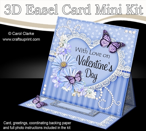 3D Easel Card Mini Kit - A Touch of Elegance Valentines Day - Flowers, Heart Lace, Butterflies & Pearls