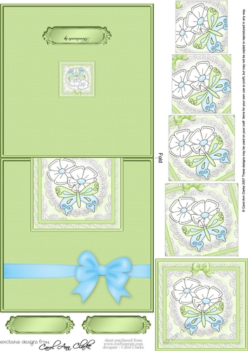 Fluttery Butterfly & Flowers -  No-Hole Easy Over the Edge Card & Spiral Pyramid Topper