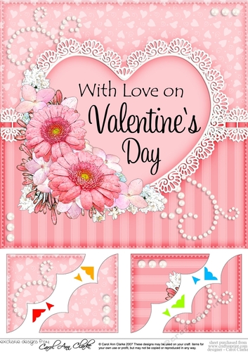 8 x 8 A Touch of Elegance Valentines Day Flowers, Lace & Pearls Scalloped Corner Topper  