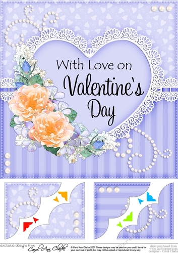 8 x 8 A Touch of Elegance Valentines Day Flowers, Lace & Pearls Scalloped Corner Topper  