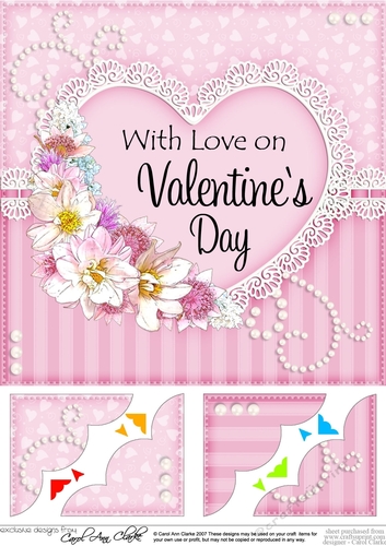 8 x 8 A Touch of Elegance Valentines Day Flowers, Lace & Pearls Scalloped Corner Topper  